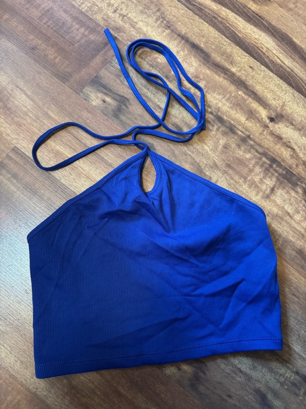 Zara Deep Blue Ribbed Halter Crop Top
